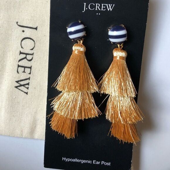 JCrew Gold 3 Tier Tassel Earrings NWT - Picture 1 of 1